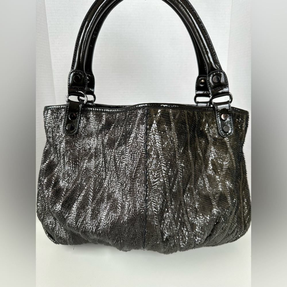SONDRA ROBERTS shoulder bag purse patent textured charcoal grey